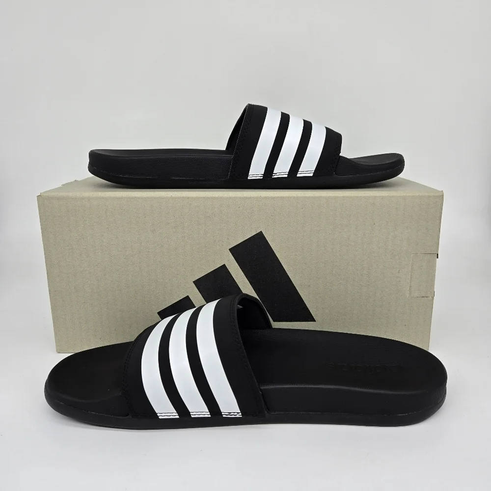 New adidas Adilette Comfort Slides Black White Men's Shoes Size 8